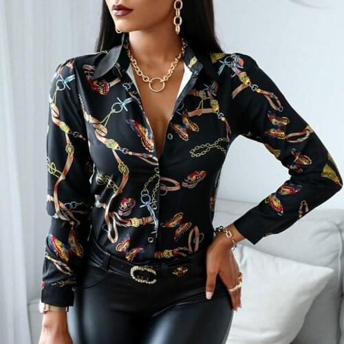 Elegant Spring Floral Print Women Blouse Shirt Autumn Casual Button Long Sleeve Tops Office Sexy V-Neck Bandage Lady Shirt