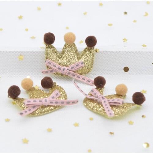 10pcs 4CM Plush Fabric Padded Appliques Bow Hairball Stick-on Crown Patches for DIY Crafts Clothes Headwear Hair Clips Decor H42