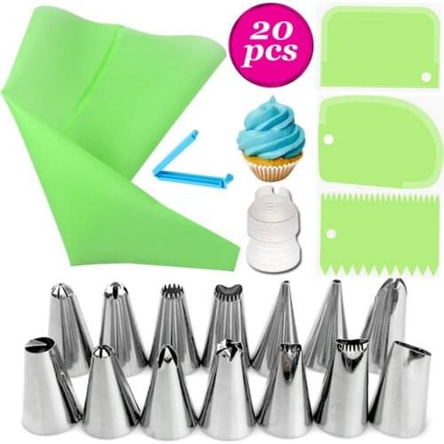 20PCS Confectionery Bag With Nozzles Icing Piping Tip Steel Cake Decorating Tool Pastry Cream Spout For Baking ciasto Narzędzia