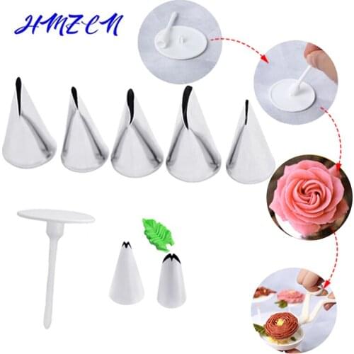 8PCS Piping Flower Scissors Nail Safety Rose Decor Lifter Fondant Cake Decorating Tray Cream Transfer Baking Pastry Tools
