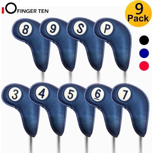 9 Pcs Upgrade Leather Long Neck Golf Iron Cover Strong Magnetic Closure Both Side Head Covers Left Right Handed Golfer