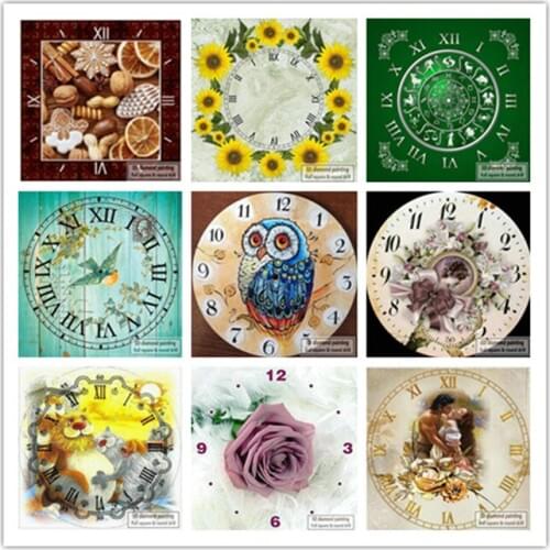 Clock 5d diamond painting cross stitch flower full square diamond embroidery rhinestone mosaic sewing artwork 40x40cm