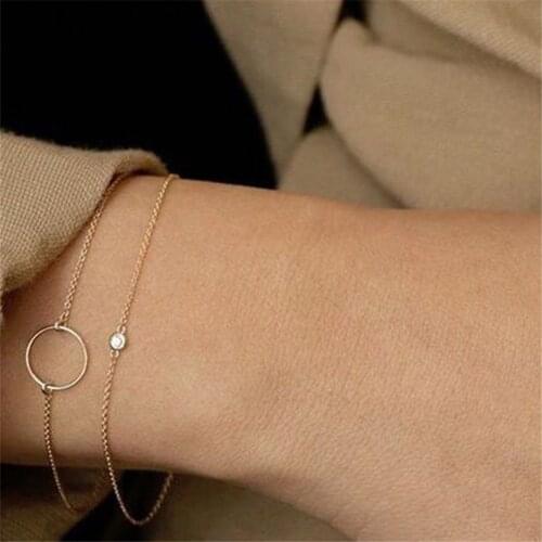 ANEEBAYH Trendy Thin stainless Steel Bracelet Minimalist Chain Crystal Circle Bracelets for Women Adjustable Bracelet & Bangles