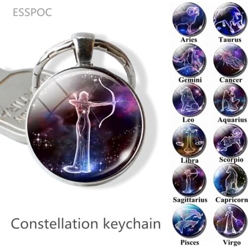 Handmade Jewelry Zodiac Keychain 12 Constellations Pendant Keyring Scorpio Sagittarius Capricorn Aquarius Birthday Gift Women