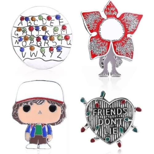 New TV Series Stranger Things Pins Brooches Alphabet Letters Alloy Badge Brooch Pin Lapel Bag Fashion Jewelry Accessories Gift