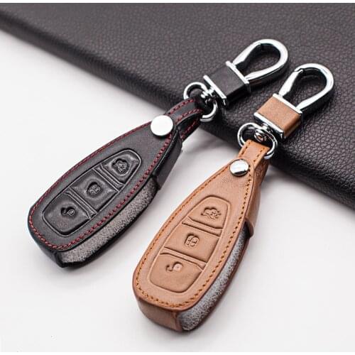 Genuine Leather Cover For Ford Fiesta Focus 3 4 Mondeo Ecosport Kuga Focus ST Car Key Smart Remote Key Case Fob