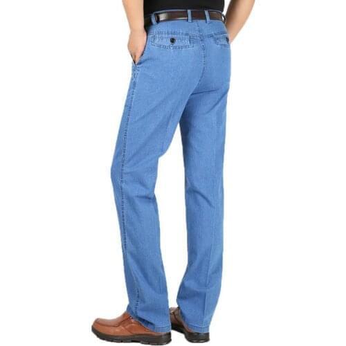 Men Business Jeans Classic Male Stretch Jeans Plus Size Baggy Straight Men Denim Pants Cotton Blue Work Jeans Men Size 30-45