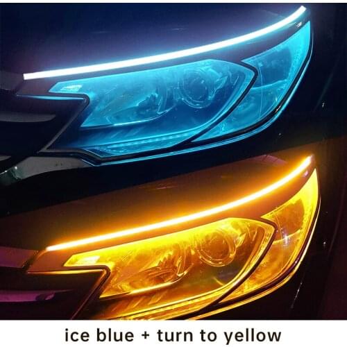 LED DRL Car Daytime Running Light Flexible Waterproof Strip Auto Headlights White Turn Signal Yellow Brake Flow Lights 12V 1Pcs