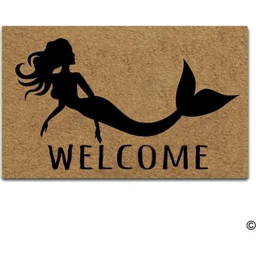 Welcome Mermaid Doormat Funny Doormat Entrance Floor Mat with Non-Slip Rubber Backing Door Mat