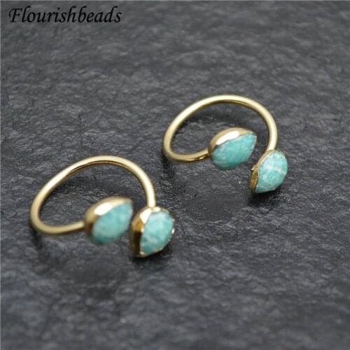 Double Stones Faceted Water Drop Amazonite Circle Rings Wholesale 10pcs Per Lot