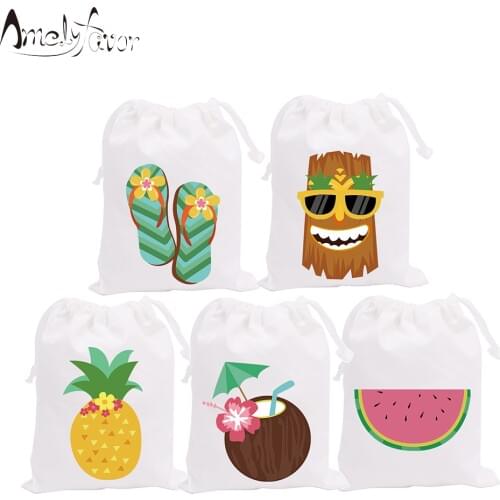 Happy Hour Hawaii Theme Party Favor Bags Candy Bags Holiday Happy Vacation Party Gift Bags Kids Birthday Party Supplies 5PCS