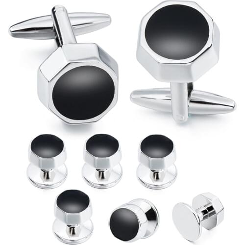 HAWSON Enamel Cufflinks and Studs Sets for Men - Fashion Tuxedo Shirts Cuff Links Set Trendy Wedding Business Accessories