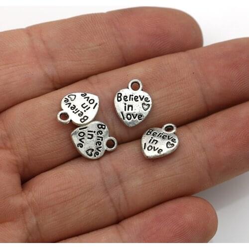 JAKONGO 20PCS Antique Silver Plated Believe in Love Charms Pendants for Jewelry Making DIY Handmade Accessories