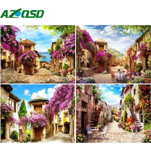 AZQSD Painting By Numbers Ladscape Picture For Living Room Home Decoration DIY Coloring By Numbers Town Handpainted Gift