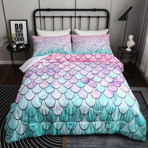 Colorful Comforter Bedding Set King Size Fish Scales Comforter Quilt with Pillowcase Home Blanket Comforter Quilt Set for Adults