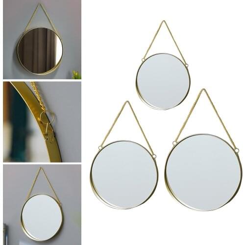 Nordic Round Wall Hanging Mirror Gold Dressing Table Makeup Mirrors Bathroom Bedroom Decoration