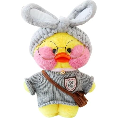 30cm Kawaii Soft Lovely Animal Pillow LaLafanfan Cafe Duck with Bells Plush Toys Stuffed Baby Doll for Kids Girls Birthday Gift