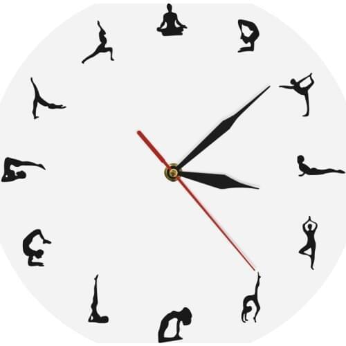 Yoga Knowledge Practice Wall Clock Decor Handmade Unique Time Clock Modern Home Decor Creative Fitness Theme 3D Clock