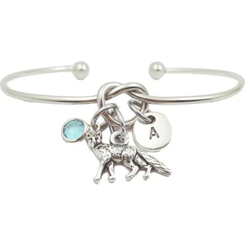 New Fox Animal Creative Initial Letter Monogram Birthstone Adjustable Bracelet Fashion Jewelry Women Gift Pendant