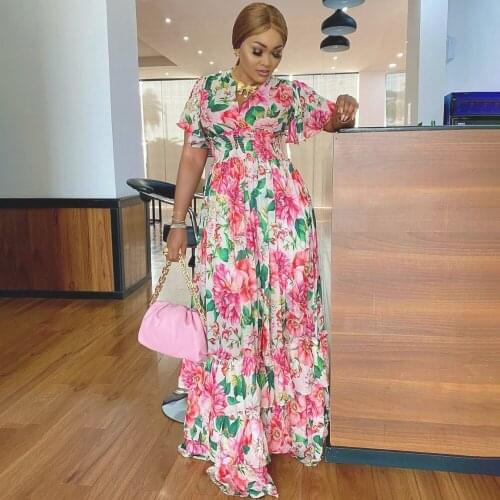 Richkeda Store New African Print Long Dresses For Women Boho Floral Chiffon Dress Ankara Dashiki Party Gown Abaya Elegant Ladies