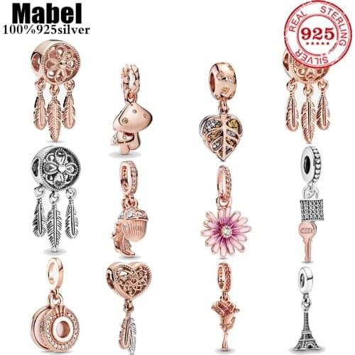New Original 925 Sterling Silver Sparkling Freehand Heart Bead Charms Rose Gold Fit Pandora charm Bracelets Women DIY Jewelry