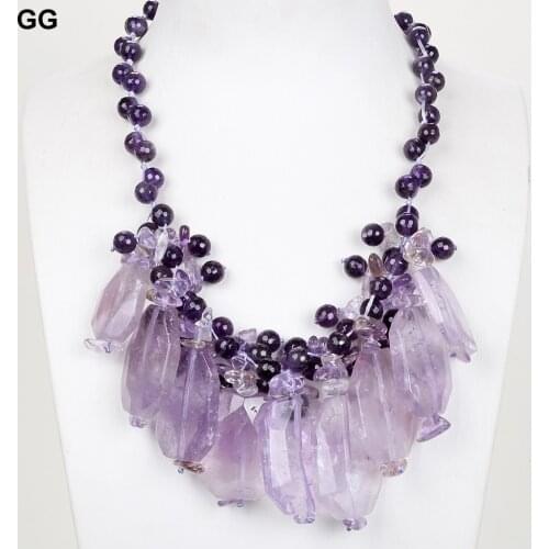 GuaiGuai Jewelry Charming! Purple Amethyst Real Gems Stone Necklace For Women