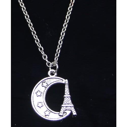 New Fashion Necklace 22x19mm eiffel tower paris moon Pendants Short Long Women Men Colar Gift Jewelry Choker