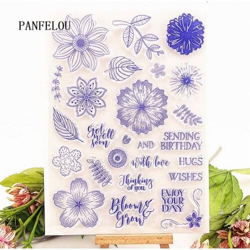 PANFELOU 15x21cm Beautiful flowers Transparent Silicone Rubber Clear Stamps cartoon for Scrapbooking/DIY Easter wedding album