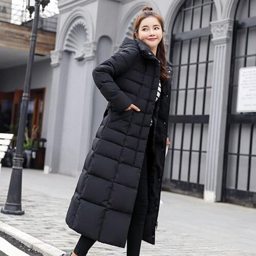 6 Colors Women Long Coats Parka Winter Female Casual Solid Color Zipper Pocket Cotton Padded Warm Hooded Maxi Puffer Coat Jacket