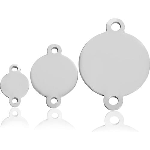 Stainless Steel 6/10/20mm 2 Hole Blank Round Tag Metal Circle Charm Connector For DIY Jewelry Making Wholesale 50pcs