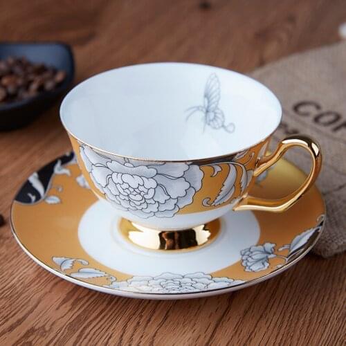 Deluxe European style tea cup set bone china tea cup and saucer teaspoon cafe coffee cup afternoon tea party black tea cup