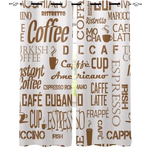 Coffee Cup Text Brown Beans Modern Curtains for Living Room Bedroom Kitchen Curtains Drapes Window Treatments