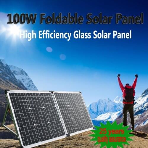 Rigid Frame Glass Foldable Solar Panel 100W (2pcs 50w) With 12V/24V LCD Charge Controller For Home ,Car,Camping