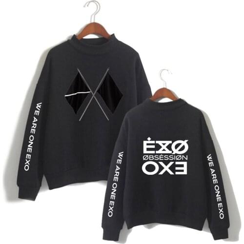 KPOP EXO Sixth Album OBSESSION X-EXO Print Women/Men High collar sweatshirt Casual Turtlenecks Clothes