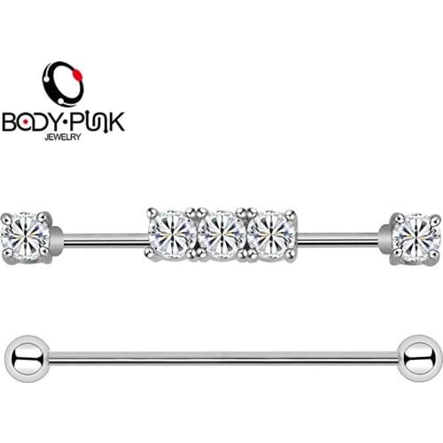 BODY PUNK CZ Industrial Barbell Piercing Ear Cartilage Earring Helix Stud Straight Long Bar Earring Body Jewelry Women