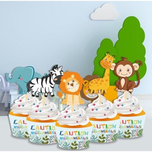 Lion Zebra Jungle Animals Wild One Party Cake Toppers Wrapper Cake Happy Birthday Party Decorations Cupcake Decorating Supplies