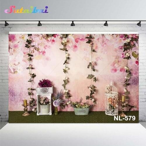 Spring Photography Backdrops Green Grass Pink Flowers Garden Baby Birthday Party Decorations Girl Photo Background Studio Props