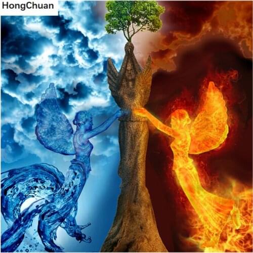 Water and Fire Angel New DIY 5D Square/Round Diamond Embroidery Mural Diamond Painting Cross Stitch Mosaic Home Decoration Gift