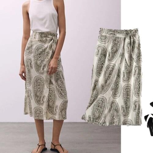 Jenny&Dave Long Skirts Womens Midi Skirt Women England Style Vintage Indie Folk Paisley Floral Print Linen Faldas Mujer Moda