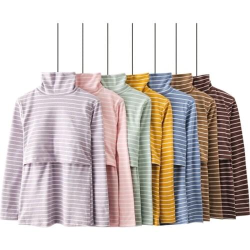 Women Blouse with bras Maternity Long Sleeve Striped Nursing Tops T-shirt For Breastfeeding Pregnant Casual Winter Blouse Shirt