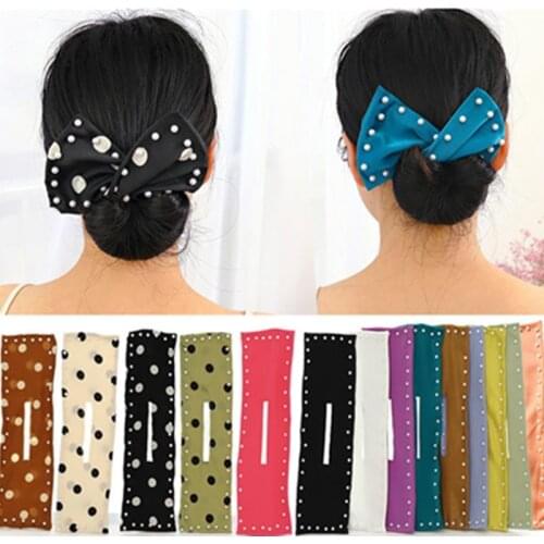 Hot Pearls Deft Bun Women Hair Accessories DIY Hair Band Bow Knotted Magic Head Band Face Wash Headwear Ponytail Holder