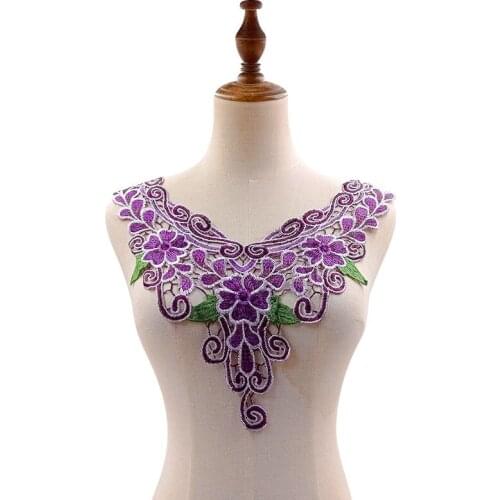 1Pcs Flower Embroidered Lace Sewing for Clothes Applique Diy Accessory Suppliers Sticker Lace Neckline collar Scrapbooking