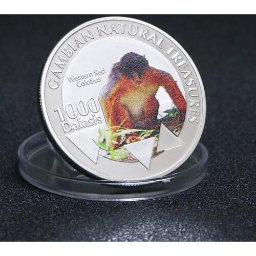 2015 Republic of Gambia 1000 Dalasis Animal Silver Coin Natural Treasures Western Red Colobus Colorful Challenge Coins