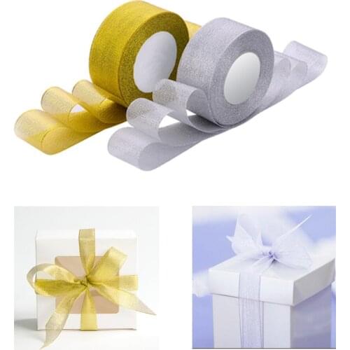 25 yards gold silver ribbon with metallic luster wedding party Christmas decoration must-have DIY cake gift bow packaging