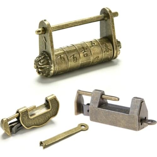 3 Styles Metal Iron Alloy Chinese Vintage Antique Bronze Keyed Padlock Retro Combination Password Lock Jewelry Box Padlock