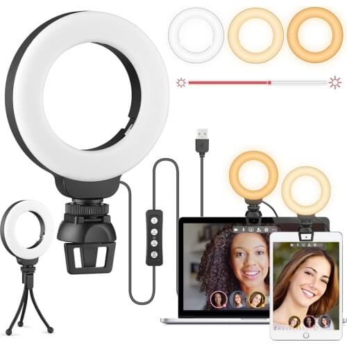 4 Inch LED Ring Light for Laptop Computer with Stand & Clip Video Conference Webcam Lighting Kit Photography Zoom Meeting Remote