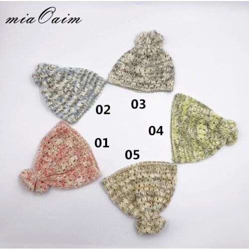 5pcs/lot Slub Yarn Handcrochet Alike Knitted Stretchable Multi Color Pointelle New Born Hat Photography Hap Baby Photography