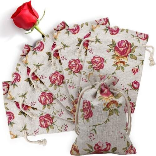 Aprince Double Drawstring Linen Bags Reusable Linen Pouches 10 Pieces/Lot Burlap Favor Bags Jewelry Bags