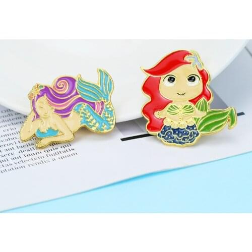 Disney Mermaid Brooch badge Pin Cartoon Enamel Brooch Lapel Pins Alloy Metal Fashion Jewelry