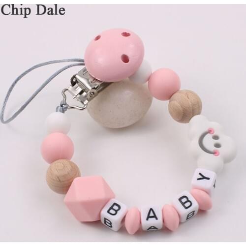 Chip Dale Personalised Name Baby Pacifier Clips Chain Wooden Pacifier Chains Silicone Dummy Holder Baby Shower Gift